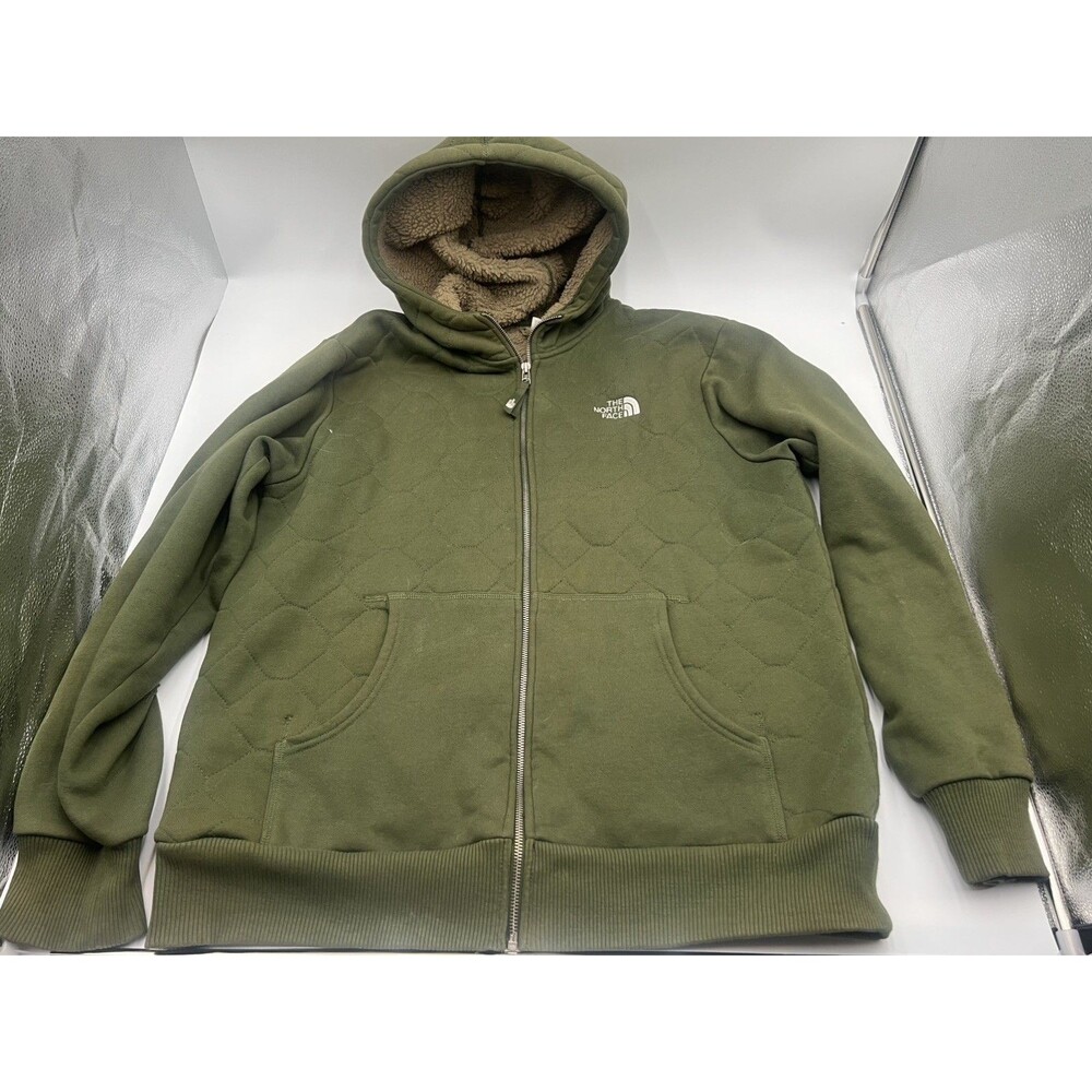 The North Face Mens’s Large Green Full-zip Sherpa Lined Quilted Hoodie Heavy L
